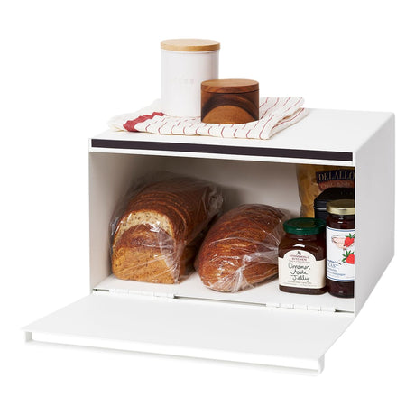 Yamazaki Home Tower Bread Box Keeper Holder Container, Metal Bread Holder Saver, Slim Space Saving Counter Storage - Horizontal - Steel YAMAZAKI