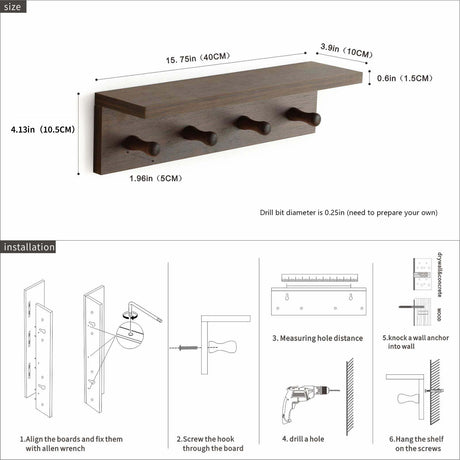 XAOMLP Entrance Coat Rack ，Coat Hooks, Wall-Mounted Wooden Hook Rack, Wall-Mounted Shelves are Very Suitable 1pcs(Walnut Color) XAOMLP