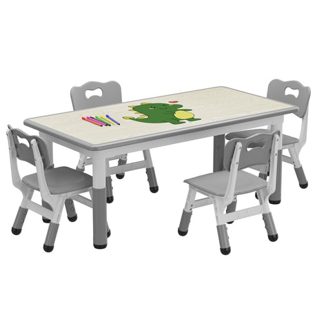 Kids Table and Chair Set, Height Adjustable Toddler Table and 4 Chairs Set for Ages 2-10, Graffiti Desktop, Non-Slip Legs, Arts & Crafts Table, Children Activity Table for Daycare Classroom Home GAOMON