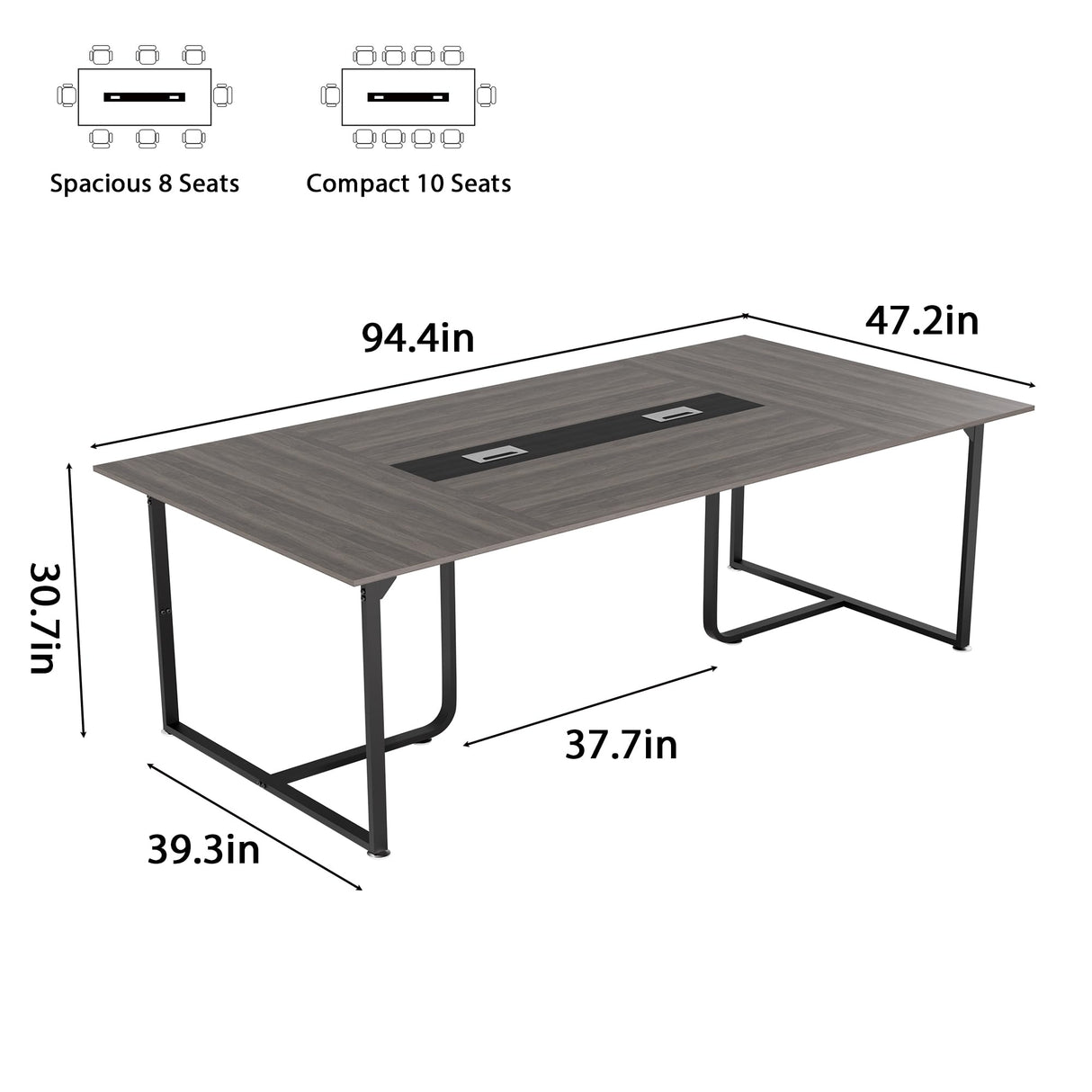 LayBurst 8FT Conference Table,94.4 L x 47.2 W x30.7 H Meeting Seminar Table with Grommet,Stability Enhancement,Large Conference Room Table for Office Meeting (Gray) LayBurst
