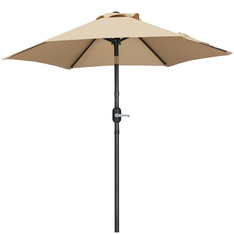 Yaheetech Outdoor Patio Umbrella, 7.5ft Table Market Umbrella with Push Button Tilt and Crank & Sturdy Ribs UV Protection for Garden, Deck, Backyard, Pool, Tan Yaheetech
