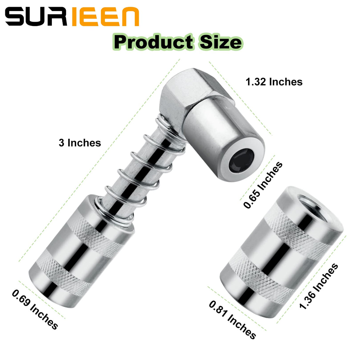 SURIEEN 90 Degree Grease Coupler Adapter with Sleeves, 3 Jaw Angle Grease Fitting Tool, 90 Degree Grease Gun Coupler Snaps onto Grease Fittings in Tight Spaces for Auto, Farm, Truck - 4 Pieces SURIEEN