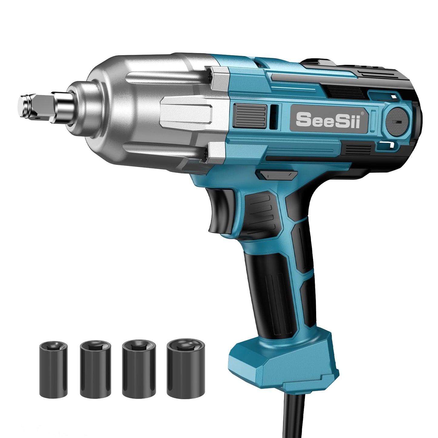 Seesii Electric Impact Wrench Corded, 368Ft-lbs(500N.m) Torque 1/2 inch Impact Gun with 8Amp Cord, 4 Sockets for Car Tire and Home DIY, AC500 - WoodArtSupply