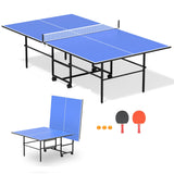 9ft Mid-Size Folding Rolling Ping Pong, Foldable & Portable Ping Pong Table Set for Indoor Games with Net, 2 Table Tennis Paddles and 3 Balls, Size 108 * 60 * 30Inch HIMcup