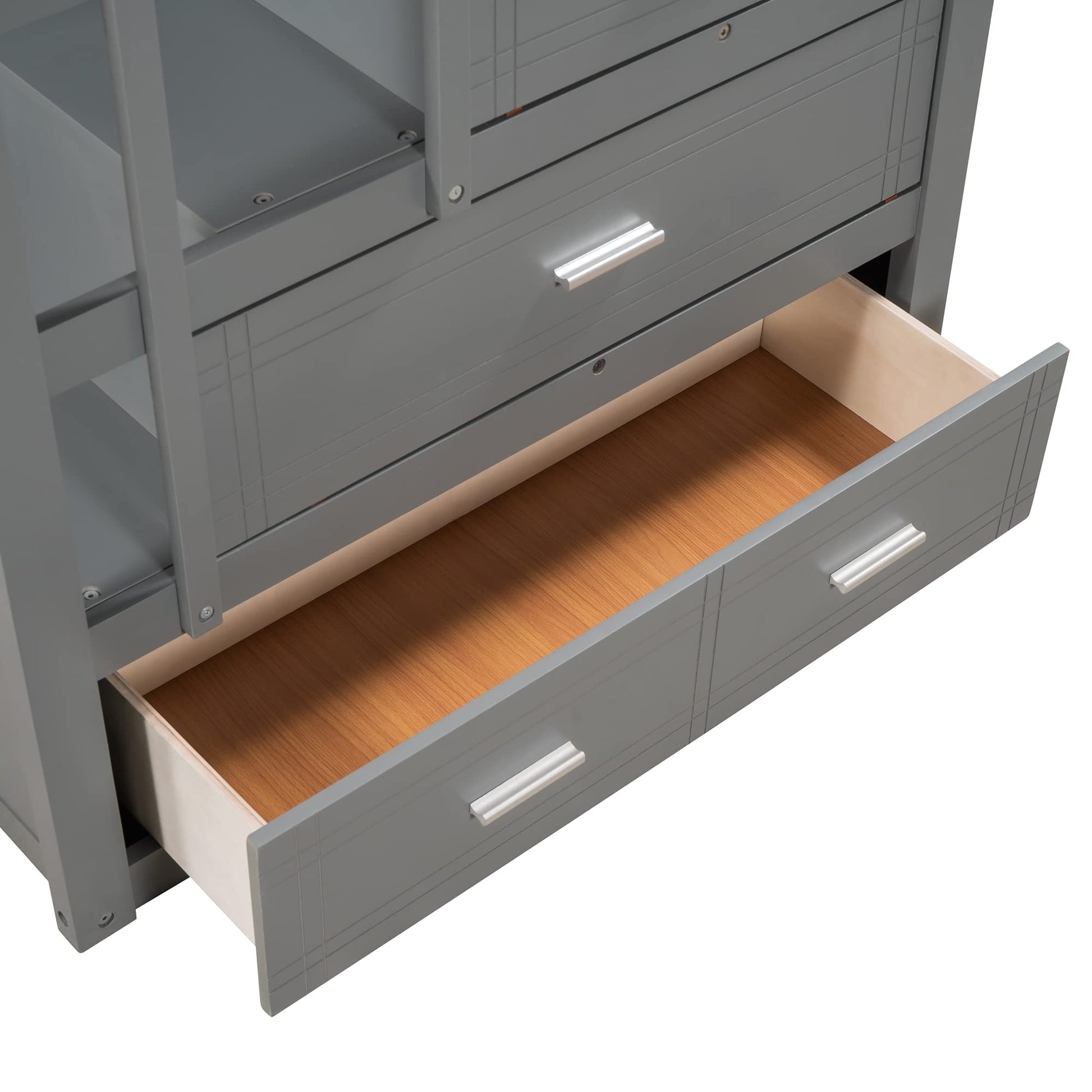 Bellemave Grey Twin Over Twin Bunk Bed with Trundle, 4 Storage Drawers, Staircase & Safety Guard Rails - WoodArtSupply