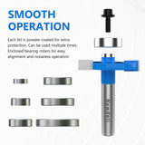 Newdeli Rabbet Router Bit Set 1/4 Inch Shank - 4Pcs Rabbeting Router Bits（1/8",1/4",3/8", 1/2" Height） with 6 Bearings Set (1/2", 5/8", 3/4", 7/8", 1", 1-1/8" Bearings) - Wood Biscuit Slot Cutters Newdeli