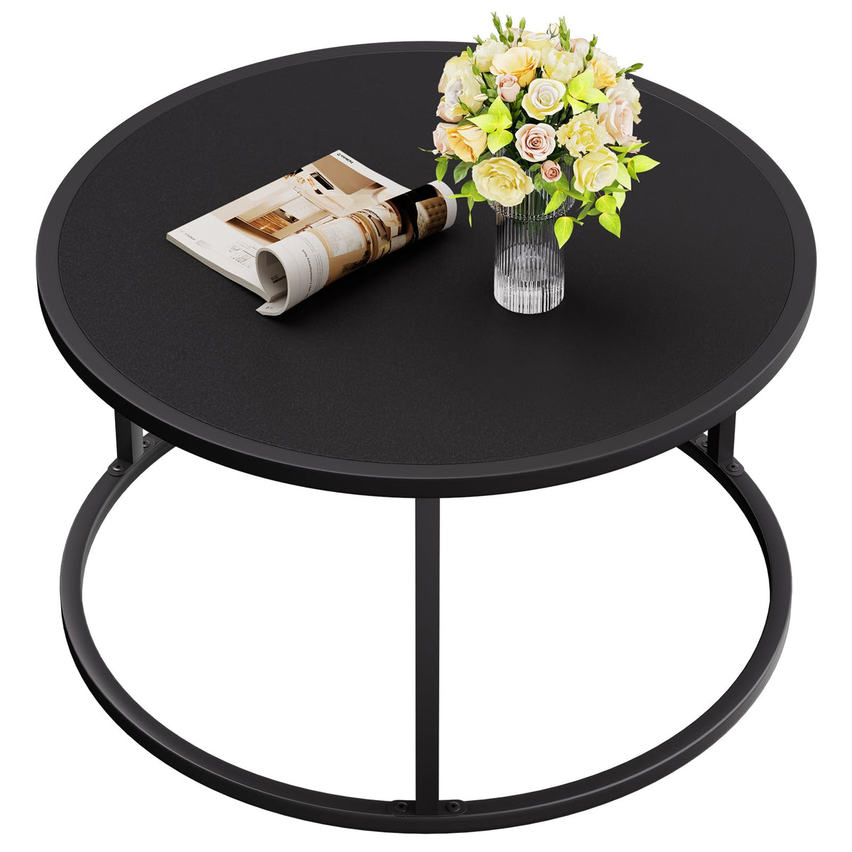 SAYGOER Small Round Coffee Table, Black Coffee Tables for Living Room, Modern Center Table for Small Space Home Office Gardern, 27.6 × 27.6 × 17.7inch, Black SAYGOER