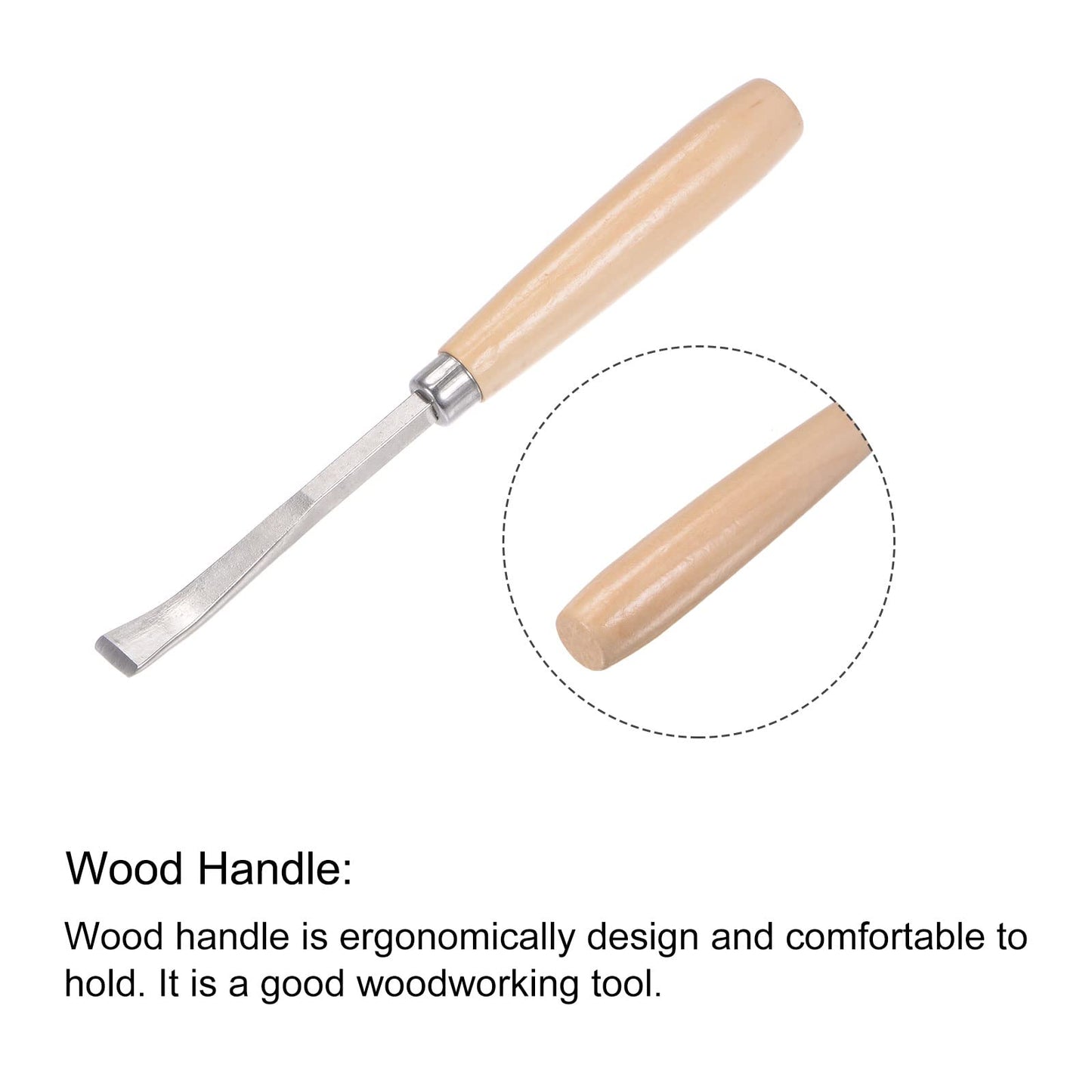 uxcell Wood Chisels Carving Knife, 10mm Chrome Plated 45# Carbon Steel Curved Straight Tip Woodworking Hand Tool Graver 165mm (6.5-Inch) Length, 2pcs