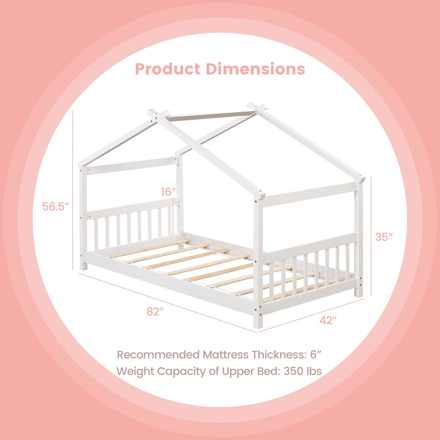 Giantex Twin House Bed in Solid Wood with Roof, Headboard, and Footboard – Low Profile Design for Kids - WoodArtSupply