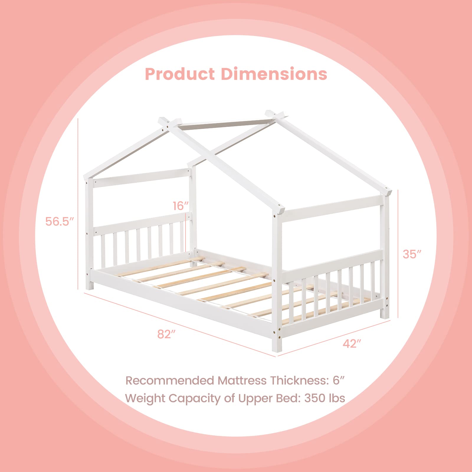 Giantex Twin House Bed in Solid Wood with Roof, Headboard, and Footboard – Low Profile Design for Kids - WoodArtSupply