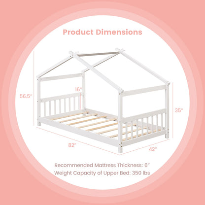 Giantex Twin House Bed in Solid Wood with Roof, Headboard, and Footboard – Low Profile Design for Kids - WoodArtSupply