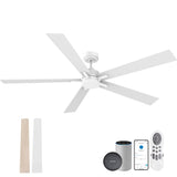 72" Large Smart Ceiling Fan with Lights Remote,Silent DC Motor,Control via Voice Alexa Google App,Outdoor Indoor Modern Ceiling Fans for Large Living Room Patios Decks,Dimmable,5 Blades in White&Wood Lorpies