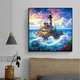 5D Diamond Art Kits for Adults Beginners Ocean Beacon,Sea Tower DIY Full Round Drill Diamond Painting Kits,Lighthouse Paint by Diamonds Dots Gem Art Easy,Home Wall Decor 14X14 Inch Acelii