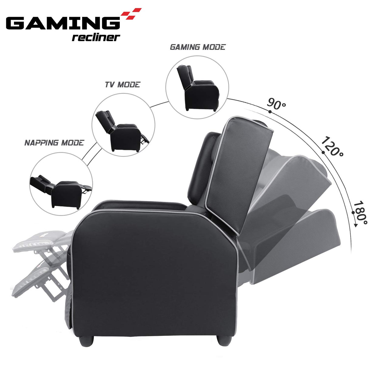 LEMBERI Gaming Recliner Chair for Adults, PU Leather Home Theater Seating Video Game Chairs for Living Room Ergonomic Racing Style Single Movie Gamer Lounge Sofa Grey LEMBERI