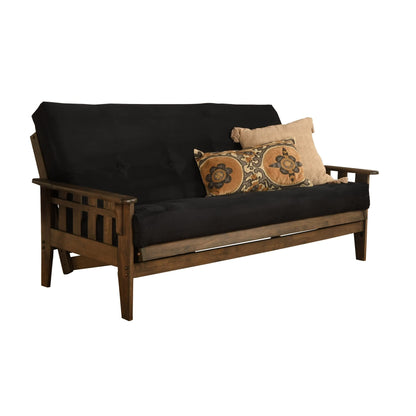 Kodiak Furniture Tucson Full Size Futon Set in Rustic Walnut Finish, Suede Black - WoodArtSupply