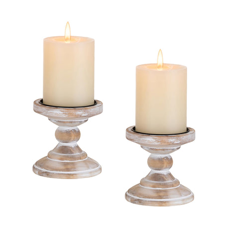 Inweder Wood Pillar Candle Holder: 2Pcs Rustic White Candle Holders for Pillar Candles Wood Candle Holders Distressed Wooden Farmhouse Candle Holder Large Rustic Candle Holder for Fireplace Table Inweder