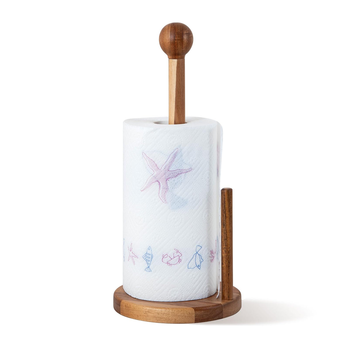 MornHalo 15" Acacia Wooden Paper Towel Holder, 6.7" Large Heavy Base Wooden Kitchen Roll Stand Organizer Free Standing, Rustic Farmhouse Paper Towel Holder Stand, Standing Paper Towel Roll Holders MornHalo