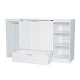 FAVSH Twin Size Murphy Bed with Bedside Shelves & Wardrobe, Wooden Wall Bed with Storage Drawer+Bookcase, Space-Saving Hidden Bed, Easy Assembly FAVSH