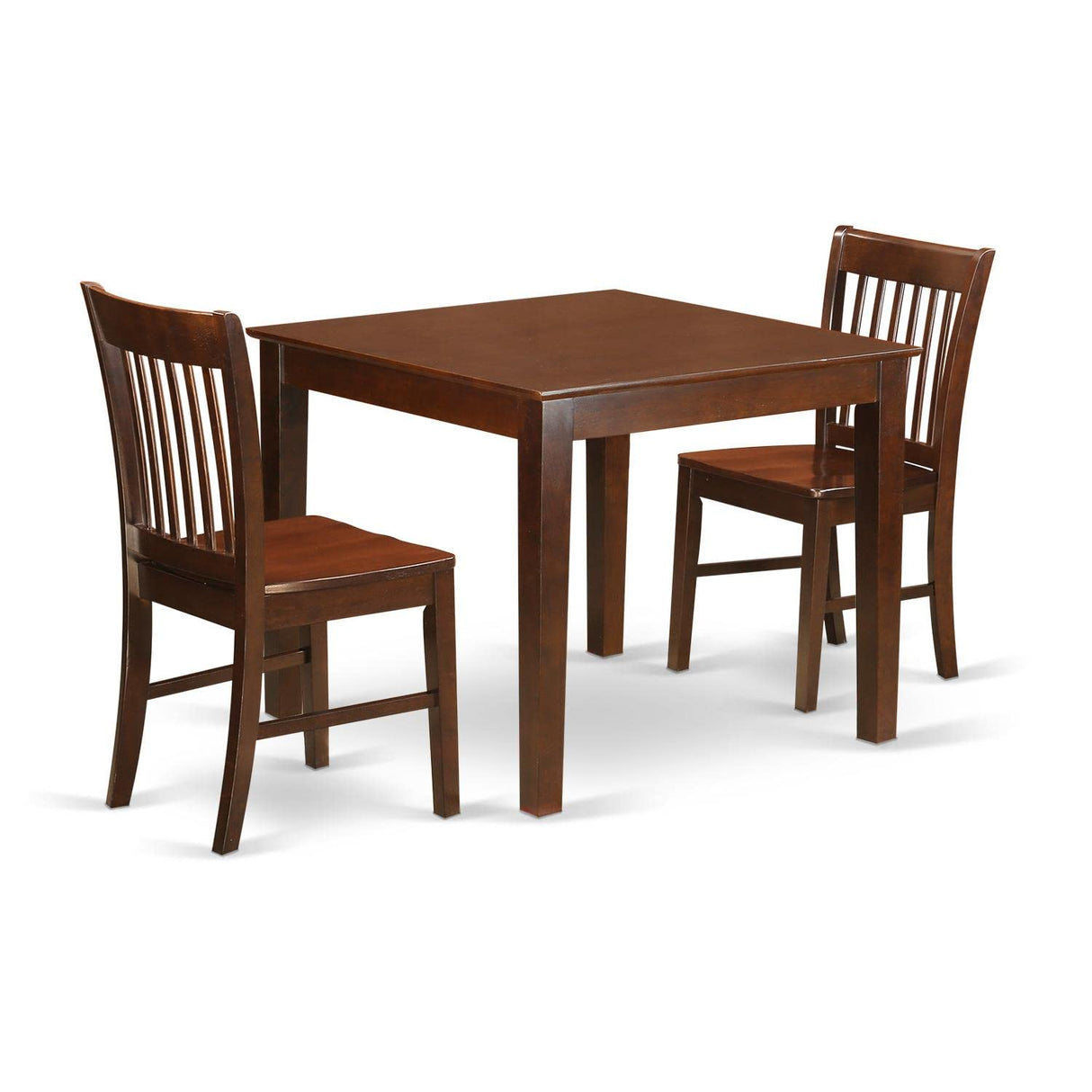 East West Furniture Oxford 3 Piece Room Set Contains a Square Kitchen Table and 2 Dining Chairs, 36x36 Inch, Mahogany East West Furniture