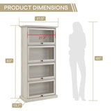 Farmhouse Kitchen Pantry Cabinet, Curio Cabinet, Credenza Storage Cabinet, Tall Book Shelf with Doors, Display Cabinet with Glass Doors for Bedroom, Living Room and Home Office (Antique White) Plturdke