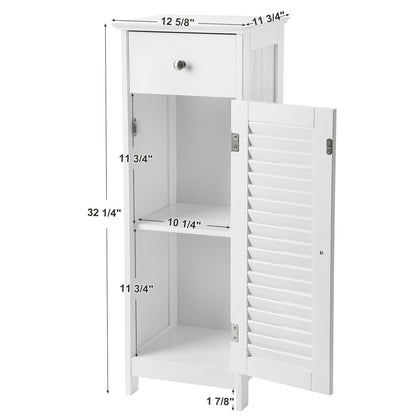 VASAGLE Bathroom Floor Cabinet Storage Organizer Set, with Drawer and Single Shutter Door Wooden, White UBBC43WT