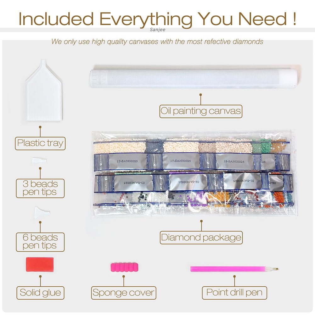 Sanjee Diamond Painting Kits for Adults Beginners, Dog Diamond Art Kits, 5D DIY Round Full Drill Diamond Art Painting for Home Wall Decoration Gift, 12x12 Inch Sanjee