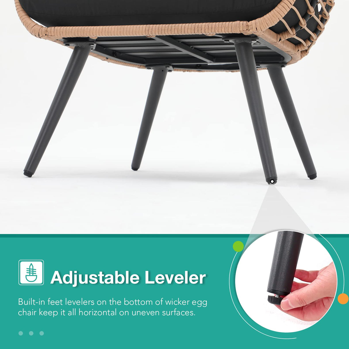 Patiorama Wicker Egg Chair Outdoor Indoor, Rattan Lounge Chair for Outside w/Legs Cushion, Basket Wicker Chair for Bedroom Living Room Front Porch Backyard Garden 350 lbs Capacity (Black) Patiorama