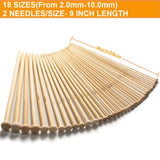 36PCS Bamboo Knitting Needles Set, BetyBedy Single Pointed Knitting Needles, 9 Inches Length Knitting Crochet Supplies for Beginners Handmade (18 Sizes from 2.0mm-10.0mm) BetyBedy