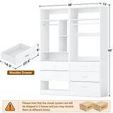 Besiost 4FT Closet Systems with 5 Wood Drawers, 48 Inch Closet Organizer System with 2 Hanging Rods & 7 Shelves, Heavy Duty 48" Walk-in Closet , White (48"L x 15" W x 80" H) Besiost