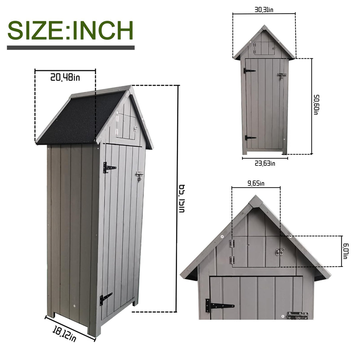 Outdoor Storage Cabinet, Garden Wood Tool Shed, Outside Wooden Shed Closet with Shelves and Latch for Yard, Patio, Deck and Porch,30.3”L X 21.3”W X 70.5”H (Grey) Anwick