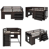Merax Twin Size Loft Bed, Wood Bedframe for Kids Teens Adults Bedroom with Cabinet, Shelf, Stairs, Espresso Merax