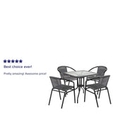 Flash Furniture 5-Piece 28" Square Indoor/Outdoor Patio Table and Chairs Set, Glass Metal Bistro Table and 4 Stacking Rattan Chairs, Gray Flash Furniture