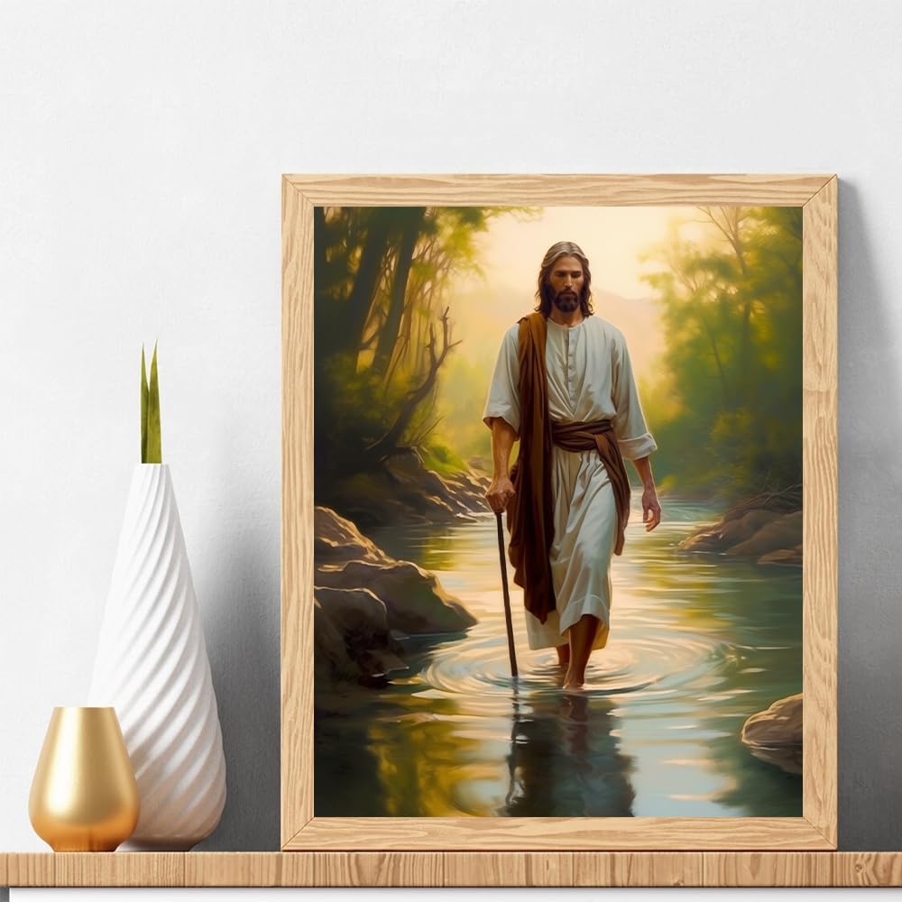 Natuyalo Paint by Numbers Kit for Adults Beginners and Kids, 16" Wx20 L Canvas Pictures Drawing Acrylic Paintwork with 3 Pcs Paintbrushes, Jesus Walking in The Rriver Natuyalo