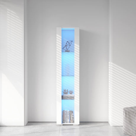 Pvillez 67" Modern LED Display Cabinet with 4 Glass Shelves - Stylish High Gloss Storage for Living Room, Bedroom, or Office (White) Pvillez