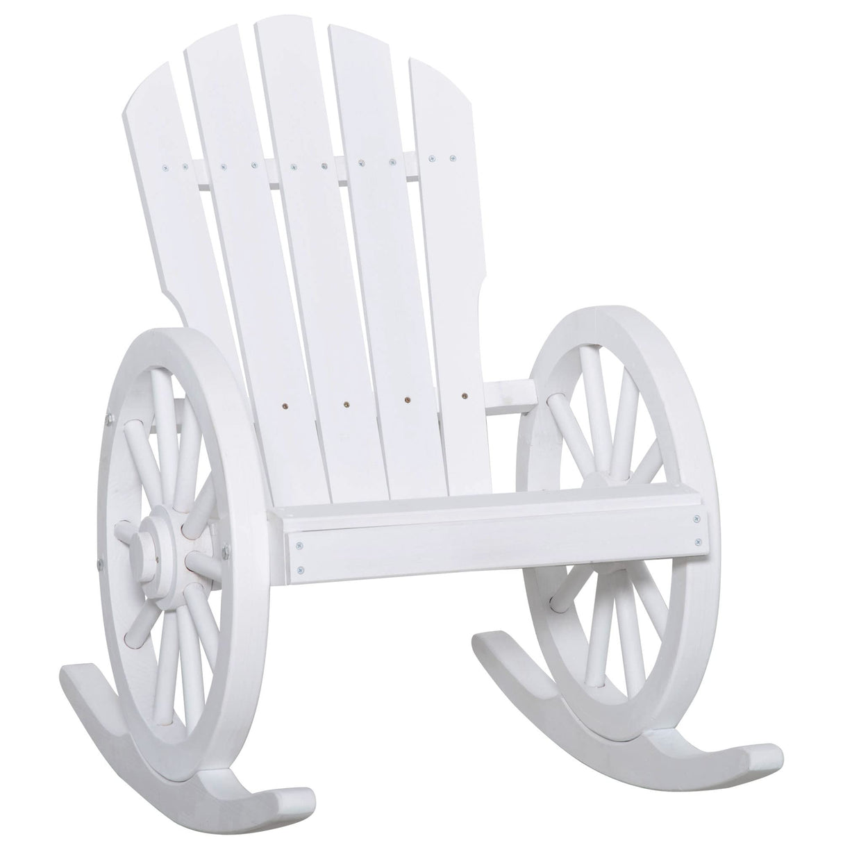 Outsunny White Adirondack Rocking Chair with Wagon Wheel Armrests – Outdoor Comfort for Porch, Garden, and Poolside Outsunny