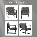 COLAMY Accent Chairs Set of 2, Modern Accent Arm Chairs for Living Room, Comfy Leather Armchairs with Metal Legs for Bedroom Reception Room, Grey COLAMY