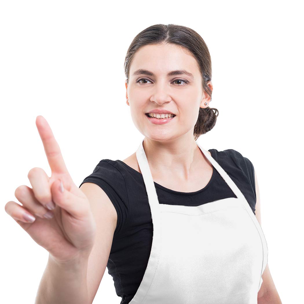 LOYHUANG Total 6PCS White Apron for Women Adult Unisex Plain Color Bib aprons with 2 Front Pockets Washable Chef Aprons for Cooking Baking Kitchen Restaurant Crafting LOYHUANG