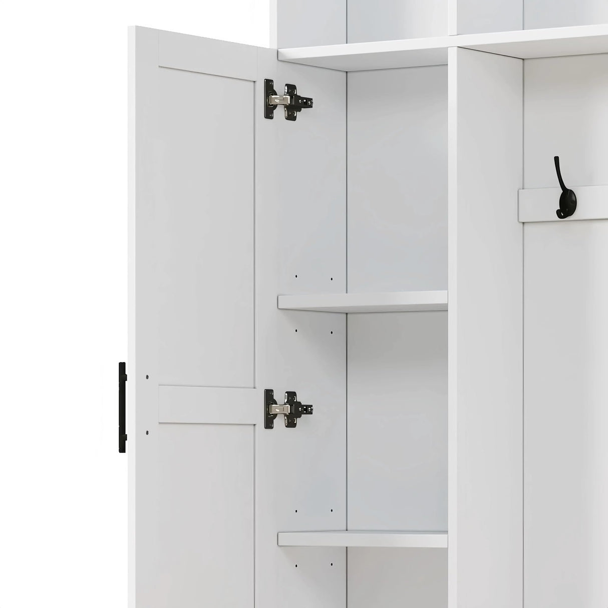 Entryway Hall Tree with Bench and Storage, 3-in-1 Hall Tree with 6 Coat Hooks, 2-Tier Shoe Storage, Top and Side Storage for Hallway, Entryway, Farmhouse White Harper & Bright Designs