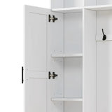 Entryway Hall Tree with Bench and Storage, 3-in-1 Hall Tree with 6 Coat Hooks, 2-Tier Shoe Storage, Top and Side Storage for Hallway, Entryway, Farmhouse White Harper & Bright Designs