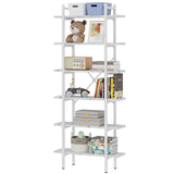 Azheruol Bookshelf 6 Tiers White Wooden Storage Shelf,Modern Open Display Storage Bookcase Book Organizer,Metal Bookshelf Standing Storage Shelf Tall Shelving Units for Home Office Study Azheruol