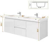 MODCART 60inch Bathroom Vanity with Double Sink Combo Set, Wall Mounted Floating Storage Vanities Cabinet of 2 Soft-Close Drawers and Doors MODCART