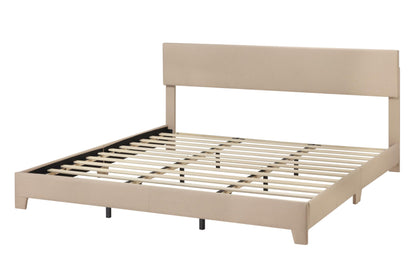 Allewie King Size Bed Frame with Adjustable Headboard, Upholstered Platform Bed with Wood Slats, Heavy Duty Mattress Foundation, No Box Spring Needed, Noise-Free, Easy Assembly, Beige
