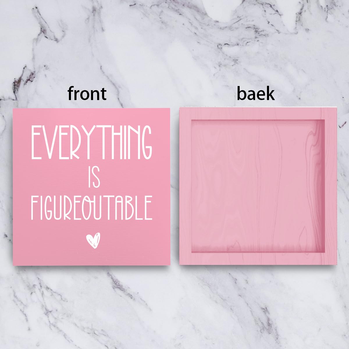 mmiishe Everything Is Figureoutable Wooden Box Sign Decorative Inspirational Farmhouse Wood Box Sign Home Office Decor Motivational Gift Rustic Square Desk Decor Sign for Shelf Pink mmiishe
