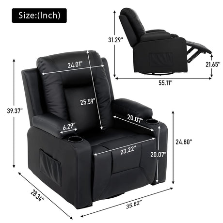 COMHOMA Recliner Chair Set, Leather Recliner Living Room Furniture Sets, Recliner Sofa Loveseat (Black,Living Room Set 3+2+1) COMHOMA