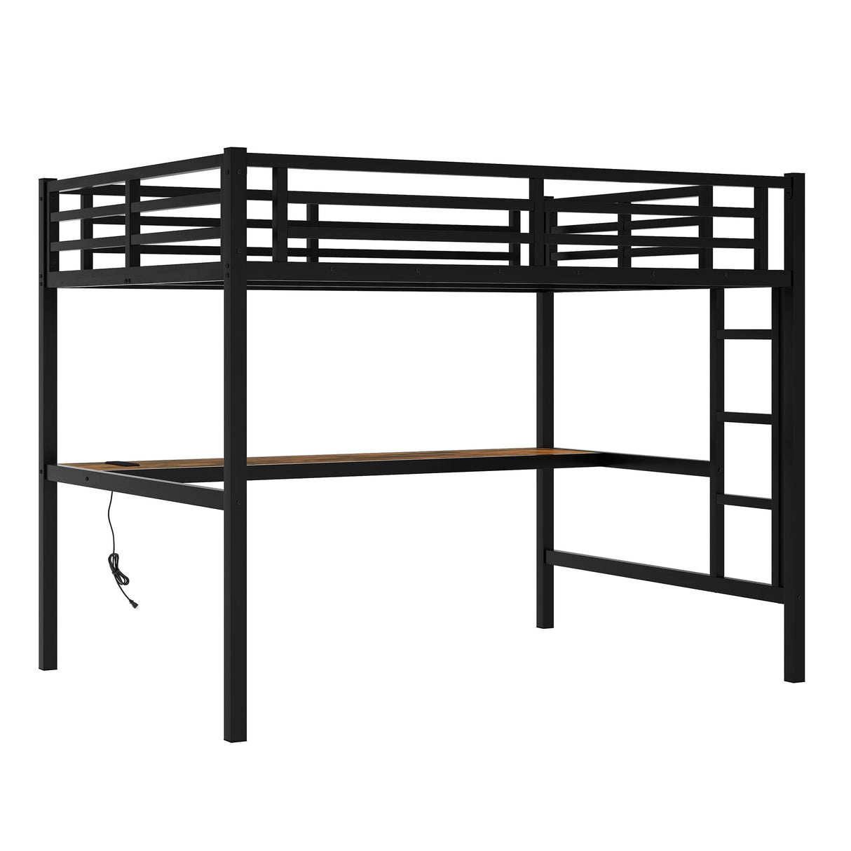Metal Full Size Loft Bed with Desk and Charging Station,Heavy Duty Loft Bed Frame with LED Lights and USB for Kids,Teens,Adults,Full Size,Black Bellemave