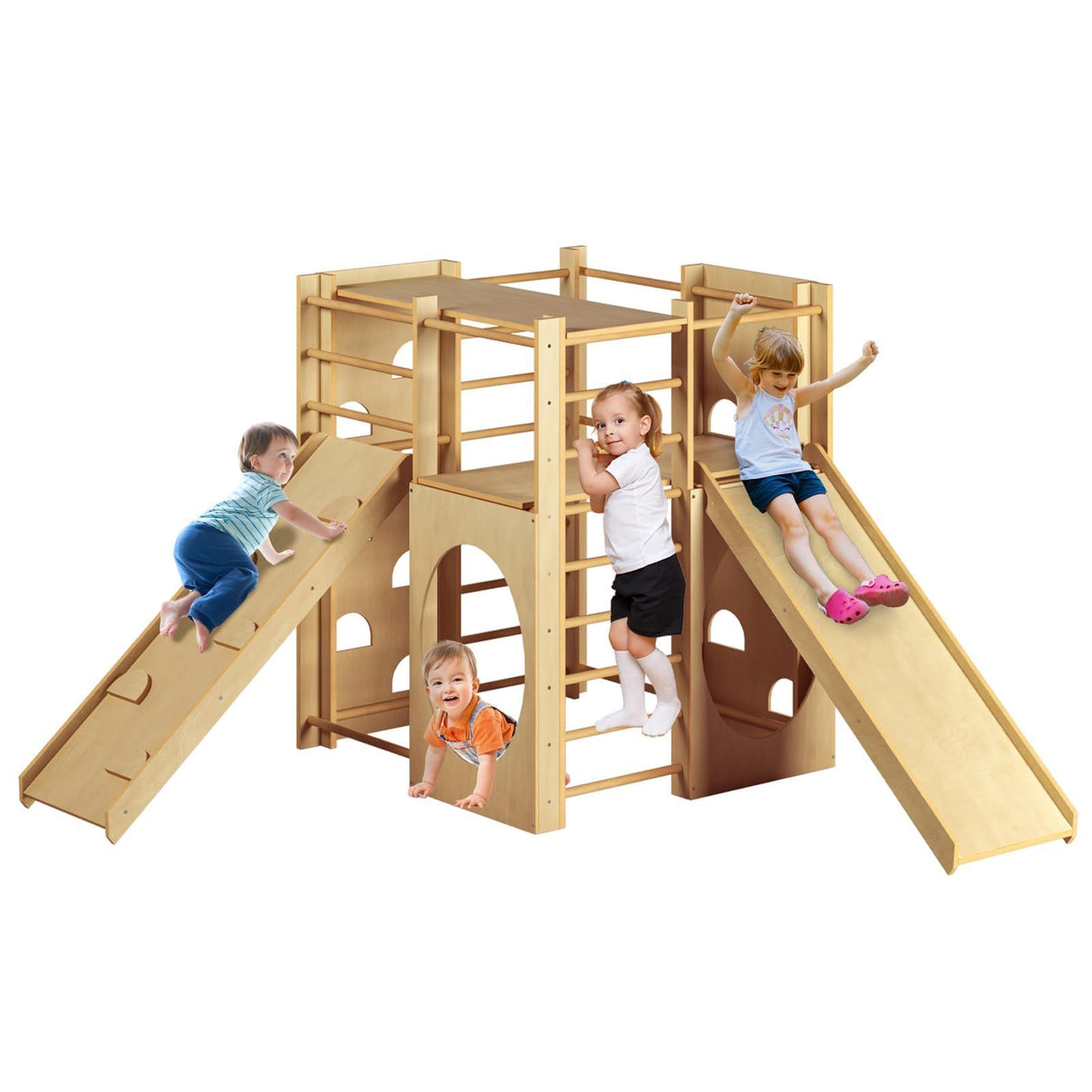 10-in-1 Indoor Jungle Gym, Wooden Montessori Indoor Playground, Toddler Jungle Gym for Kids, Easy Assembly, Safe & Sustainable WUKHG