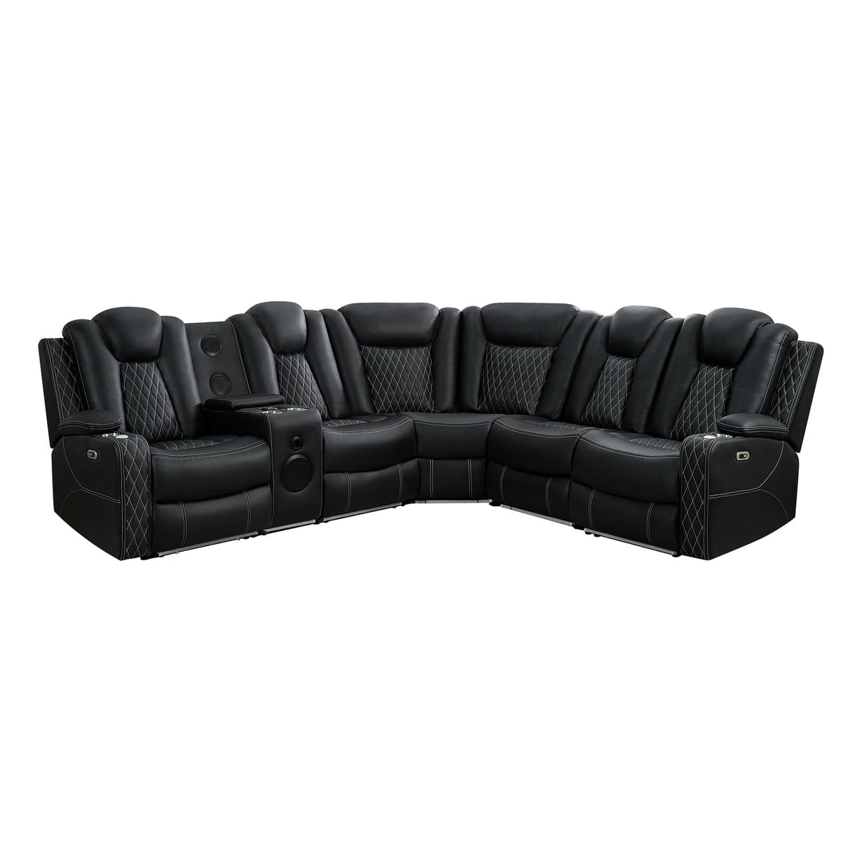 Naomi Home Chicago Luxury DIY Theater Sofa Set – Power Reclining Home Theater Seating with Adjustable Headrests, LED Lights, Bluetooth Speaker, Wireless Charging, USB & AUX Ports - Black Naomi Home