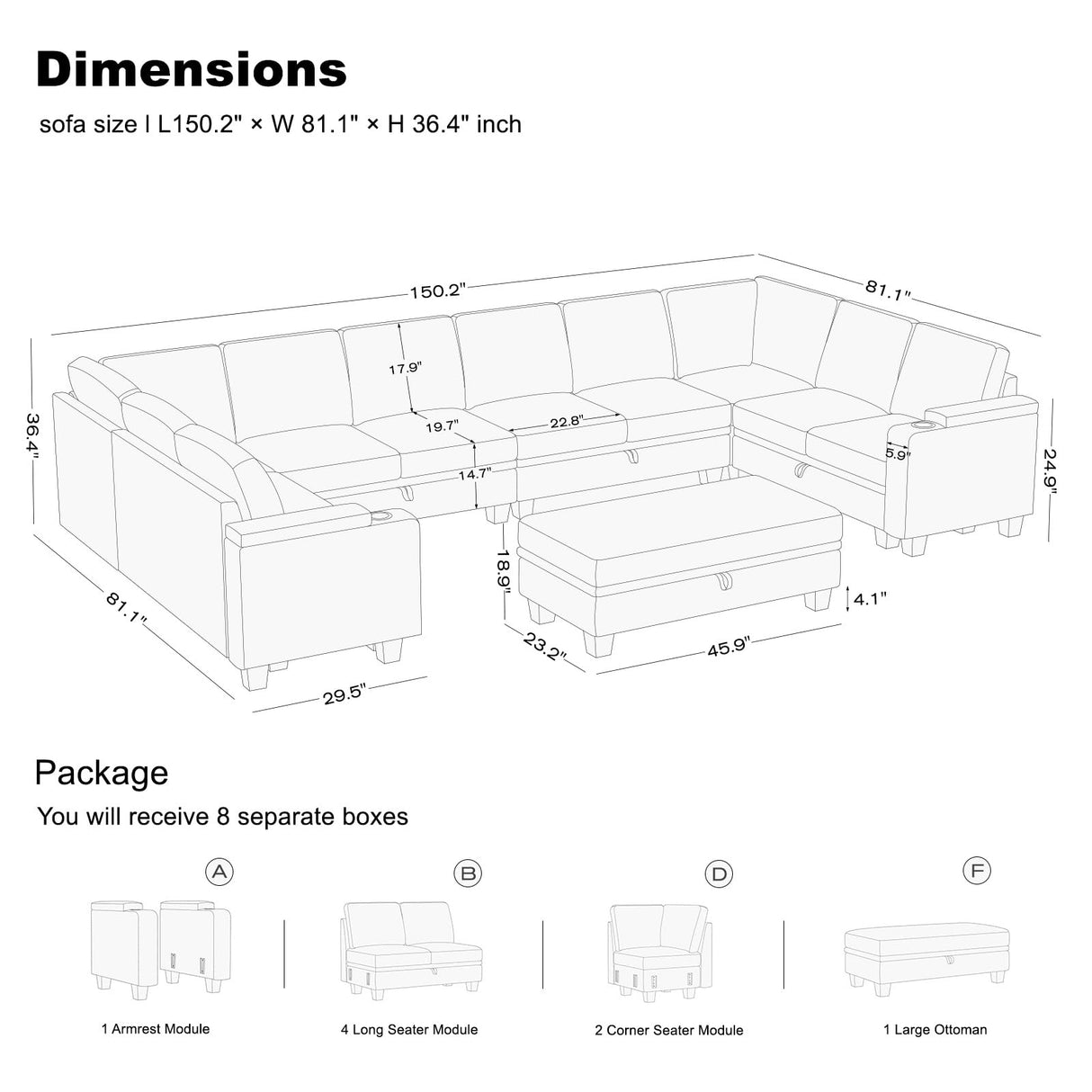 Belffin Oversized U Shaped Modular Sectional Couches for Living Room 10 Seater Modular Sofa Set with Storage Ottoman Large Sectional Couch with Cup Holder. Dark Grey Sofa Belffin