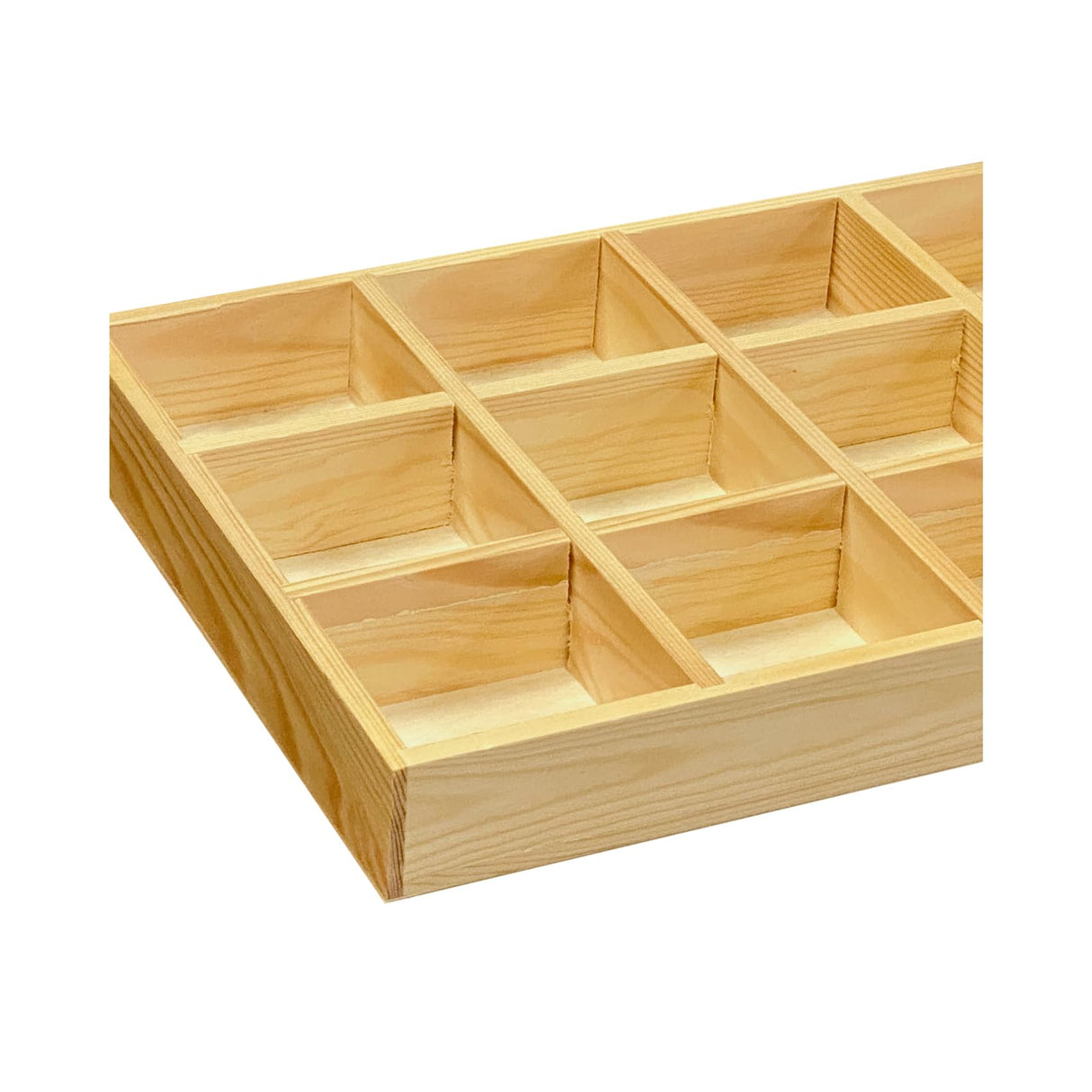 2 Pack Wooden Sorting Tray Grid Display Wood Divided Organizer Vanish Finished Section Box (12 Compartments,12.9 x 9.1 x 1.55 Inch Each Tray) Cregugua