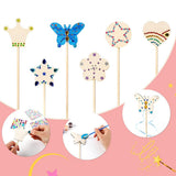 ccHuDE 18 Pcs 6 Styles Unfinished Wooden Princess Wands Wood Fairy Wands DIY Magical Wand Make Your Own Princess Wand with 3 Sheets Gem Stickers for Party ccHuDE